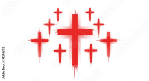 Group of Red Crosses with Glowing Effect on White Background
