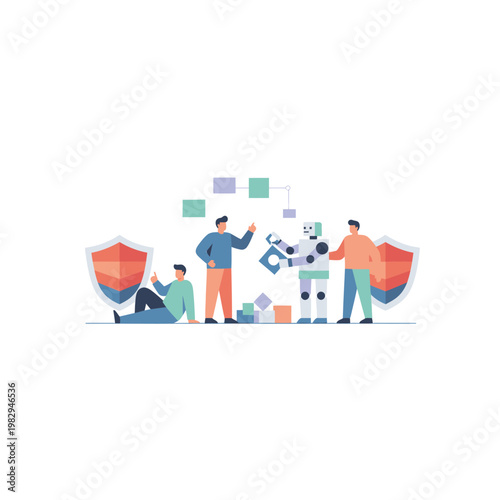 Team of People Developing and Testing Artificial Intelligence Robots