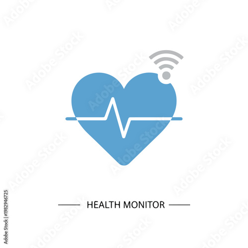 Health Monitor Heart Icon with Wireless Signal