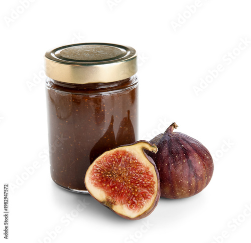 Glass jar with tasty fig ja...