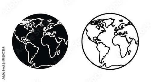 Two simplified world map illustrations one dark and one light side by side