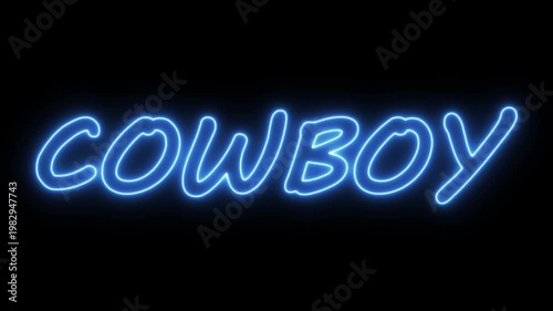 Flickering neon cowboy sign animated black background. neon cowboy text animation