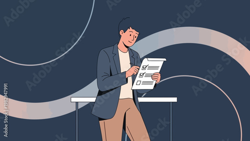 Man checking off tasks on a clipboard, business planning and productivity concept