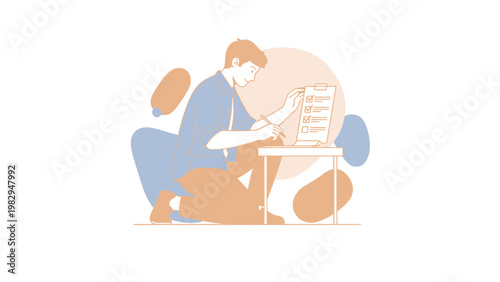 Man checking off tasks on a clipboard, focused on productivity and planning.