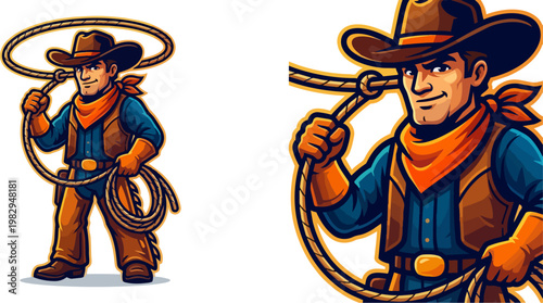 Two Cowboys With Hats And Lassos.