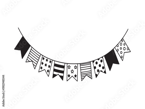 Black and white pennant banner illustration a festive decorative string for celebrations
