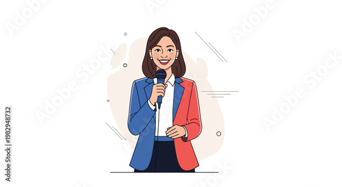 Woman Speaker with Microphone, Presenter, Reporter, Political Candidate, Public Speaking