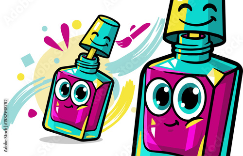 Vibrant Cartoon Nail Polish Bottle Duo.