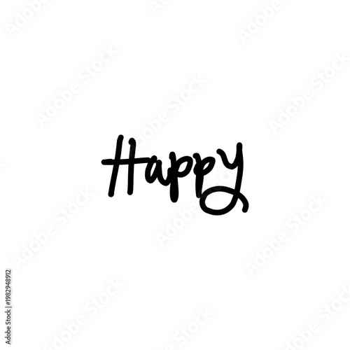 Black Handwritten Happy Text Typography on White Background