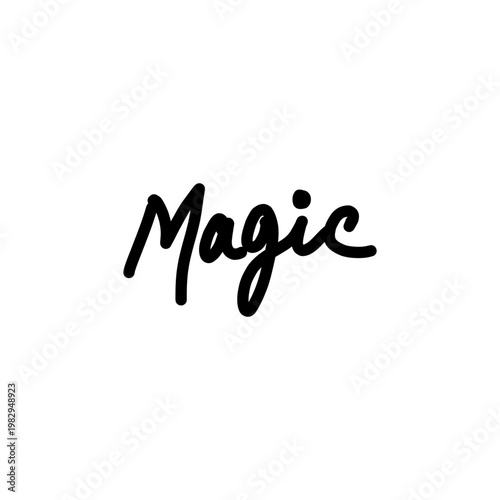 Black Handwritten Magic Text Typography on White Background