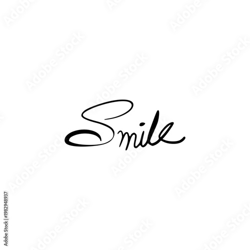 Black Cursive Smile Text Typography on White Background