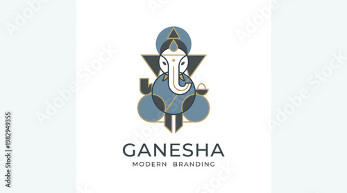 Ganesha Icon Portrait Divine Elephant God Illustration.