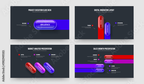 Digital Visualization 1 2 3 4 Option Diagram Presentation Layout Collection. Modern Forecast One Two Three Four Element Infographic Slideshow Design Vector Illustration Set.