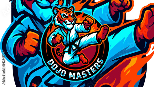 Dojo Masters Tiger Mascot Logo Illustration.
