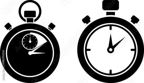 Two stopwatch icons with different designs and hands positions