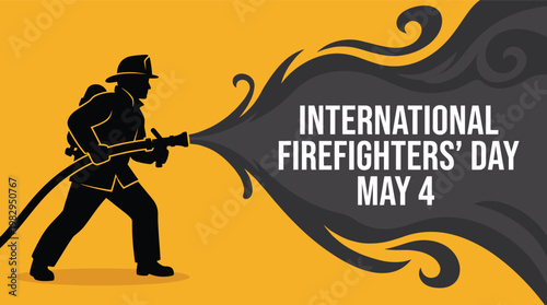 International Firefighters' Day May 4 vector illustration featuring a brave firefighter silhouette. A tribute to heroes