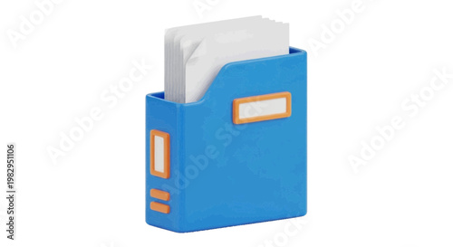 Vector illustration of 3d render of a blue office document file holder with papers on a transparent background