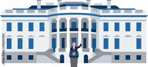 Grand Neoclassical Government Building With Blue Accents.