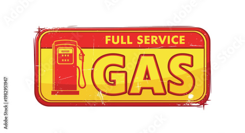 Retro Full Service Gas Station Sign with Pump Illustration