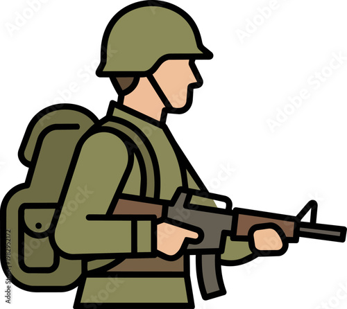 Military Soldier Armed With Rifle.