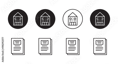 Security camera and digital photography icons set linear surveillance equipment on checkered background.