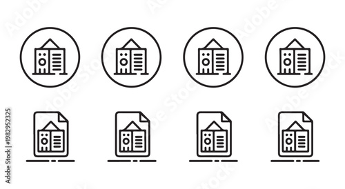 Photography and videography camera icons set thin line professional equipment on checkered background.