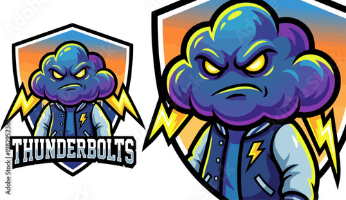Cartoon Thundercloud Mascot Wearing Jacket.