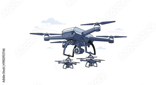 Advanced drone carrying smaller drones in flight, aerial photography, technology concept
