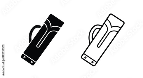 Two depictions of a traditional bagpipe one filled and one outlined