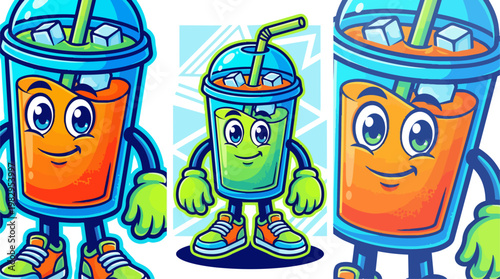 Cartoon Juice Cups With Straws.