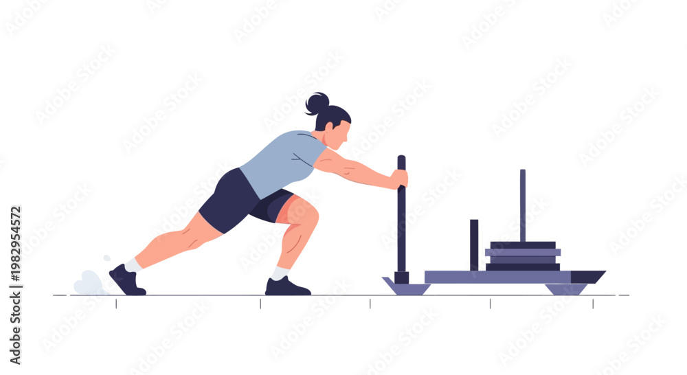 Fototapeta premium Athlete Pushing Heavy Sled in Intense Strength Training Workout
