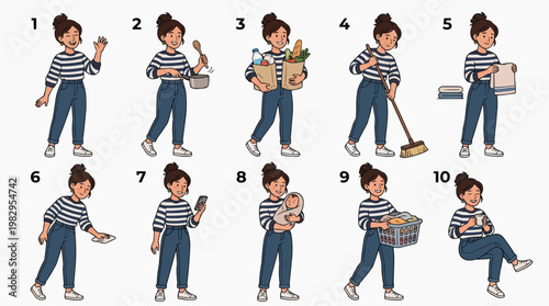 A woman completes various tasks in her daily life