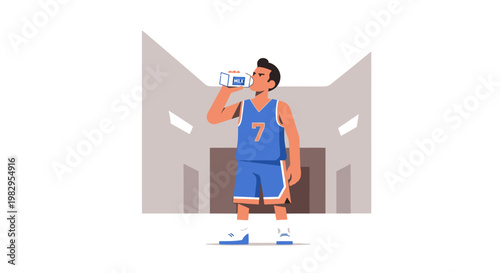 Basketball Player Drinking Water After Game in Locker Room