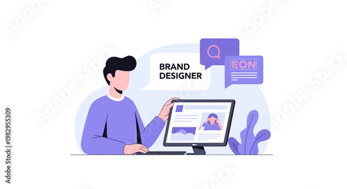 Brand Designer Working on Laptop, Creating Visual Identity and Branding Strategy