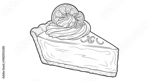 Line Art Slice of Lime Pie with Swirls of Whipped Cream and Citrus Garnish