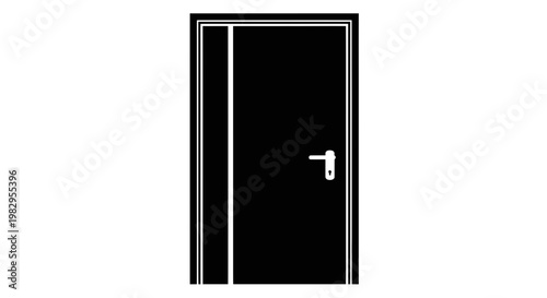 Modern Black Door with White Handle and Vertical Stripe Detail