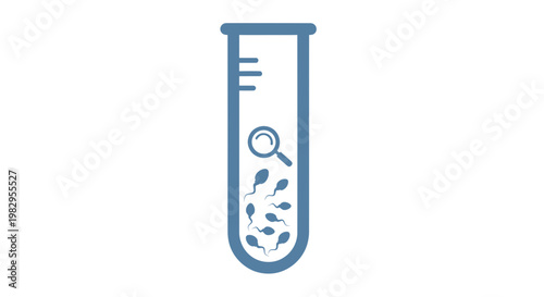Sperm cells in a test tube with magnifying glass icon, science research concept