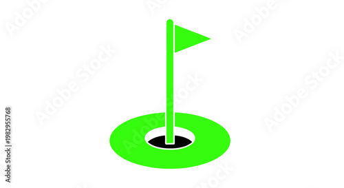 Golf Hole and Flag Icon - Green and White Minimalist Vector