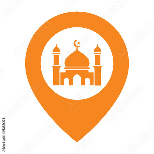 Orange Map Pin Icon Featuring A Mosque Symbol For Islamic Location And Religious Travel Navigation