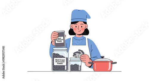 Chef with jars of black peppercorns, preparing spices for cooking