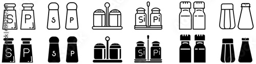 Salt and pepper shakers icon vector set. Salt and pepper illustration sign collection. condiments wem logo design. spice symbol.