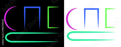 Vibrant neon light effect abstract shapes and colors. On transparent background
