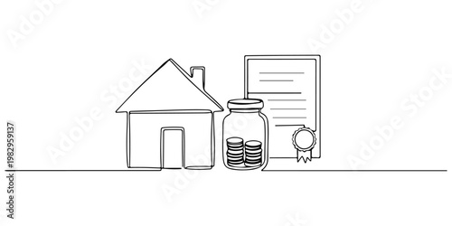 Minimal line art concept showing home medical prescription and certification.