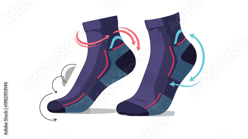 Detailed technical explanation of compression socks showing the support zones and pressure points on the human foot and ankle.