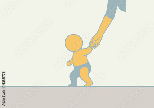 大人が子供の手を引いているシンプルなイラスト。