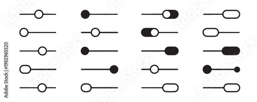 Set of abstract slider controls and toggle switch elements for interface design and user experience.