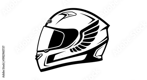 Motorcycle Helmet with Wing Decal.