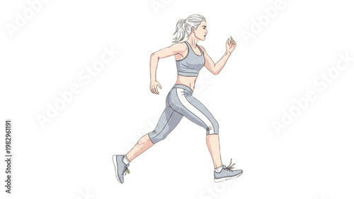 Woman runs swiftly wearing sports gear on a transparent background PNG