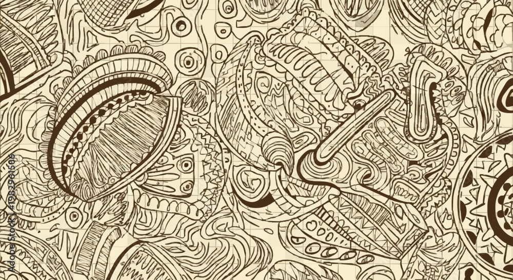 Obraz premium Illustration of mechanical gears, cogs, leaves, feathers, in sepia tone