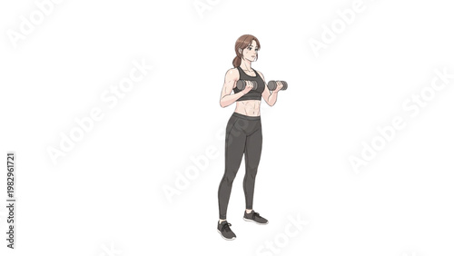 Woman doing exercise with dumbbell in fitness studio transparent background PNG